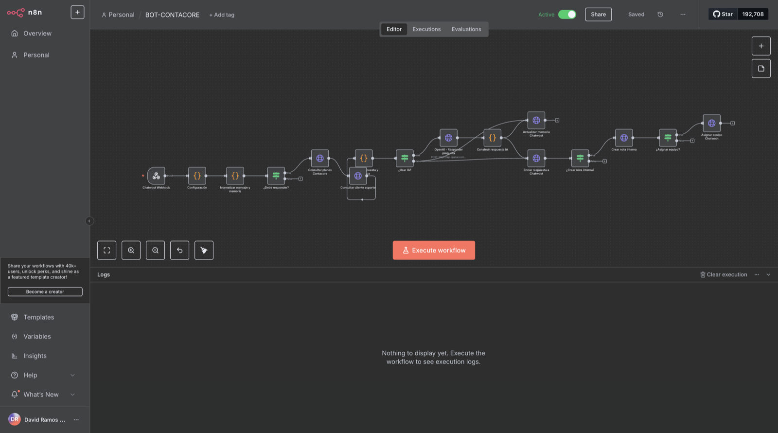 Visual del proyecto Automatización en Chatwoot