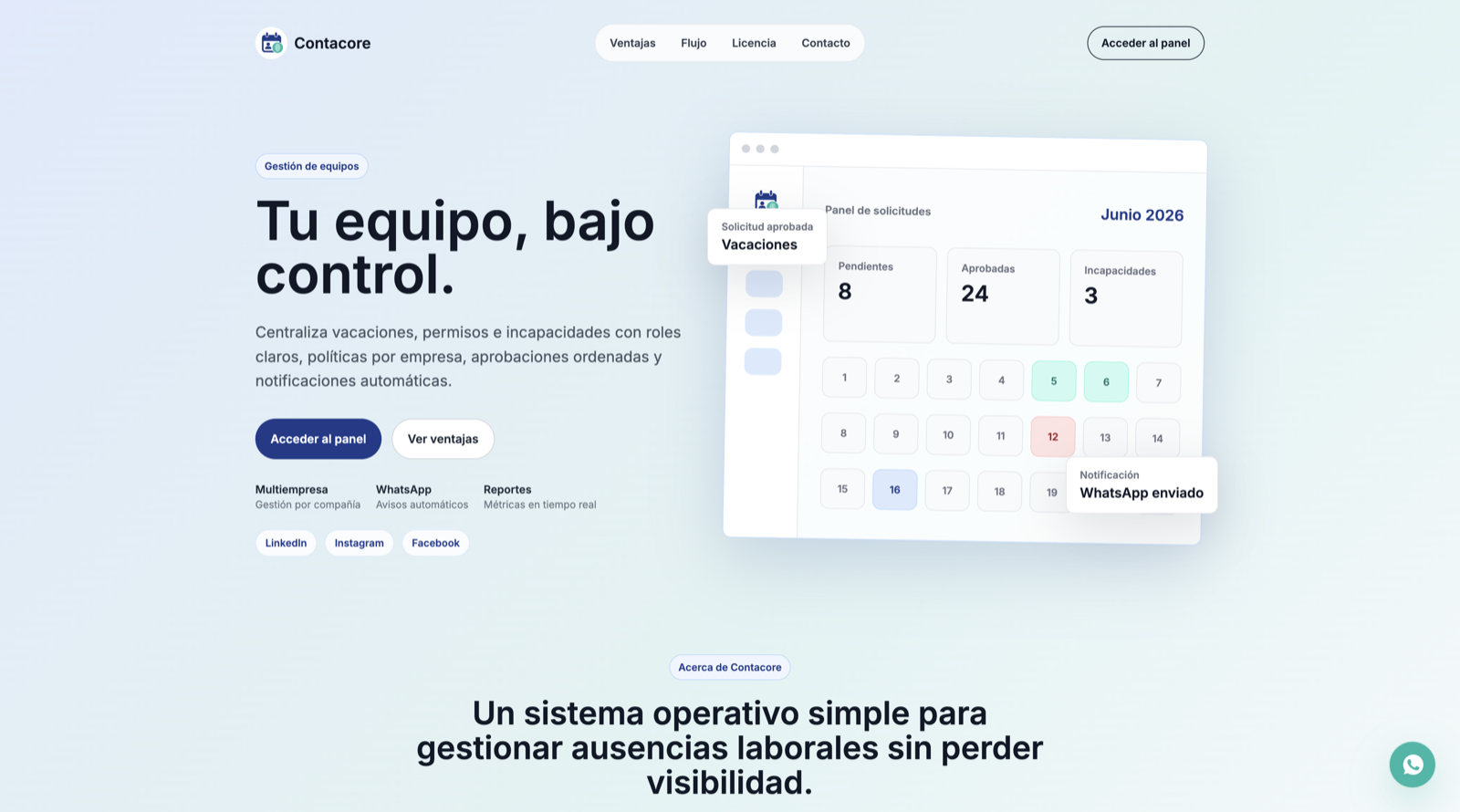 Visual del proyecto Contacore